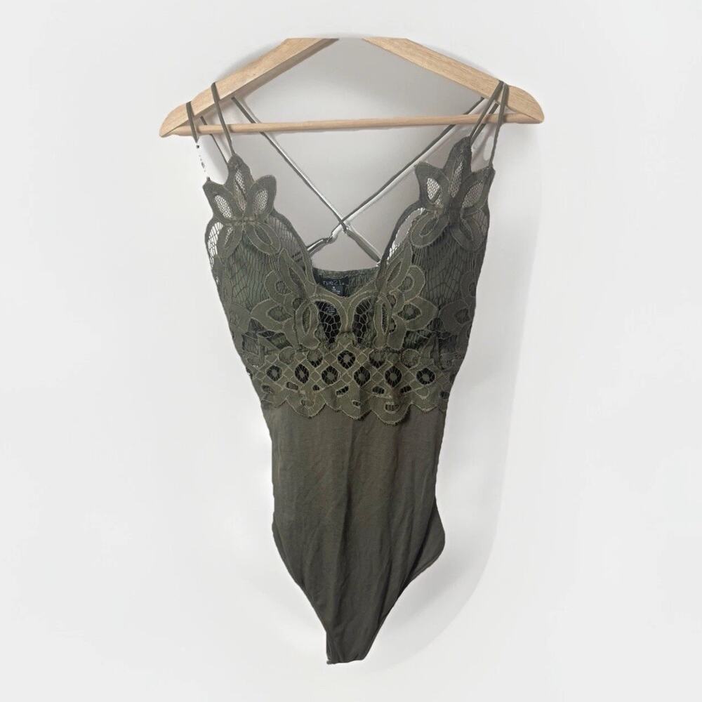 Bodysuit Lace Thong Womens Small Green Strappy Romantic Lingerie Adella Layer